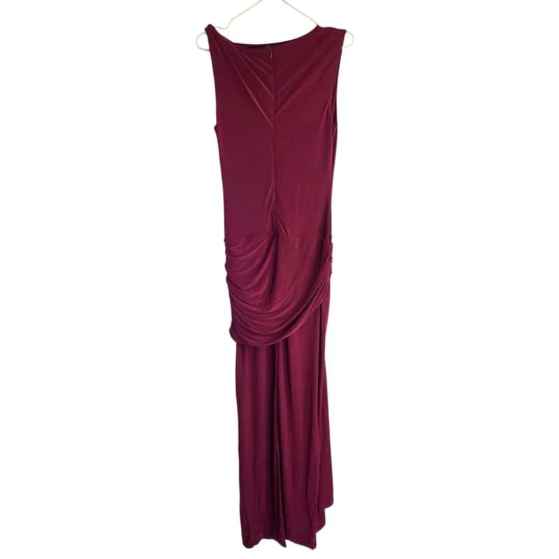 Club L London Club L London Decadence Burgundy High-Neck Wrapped Maxi Dress Twist-Sleeve UK 10