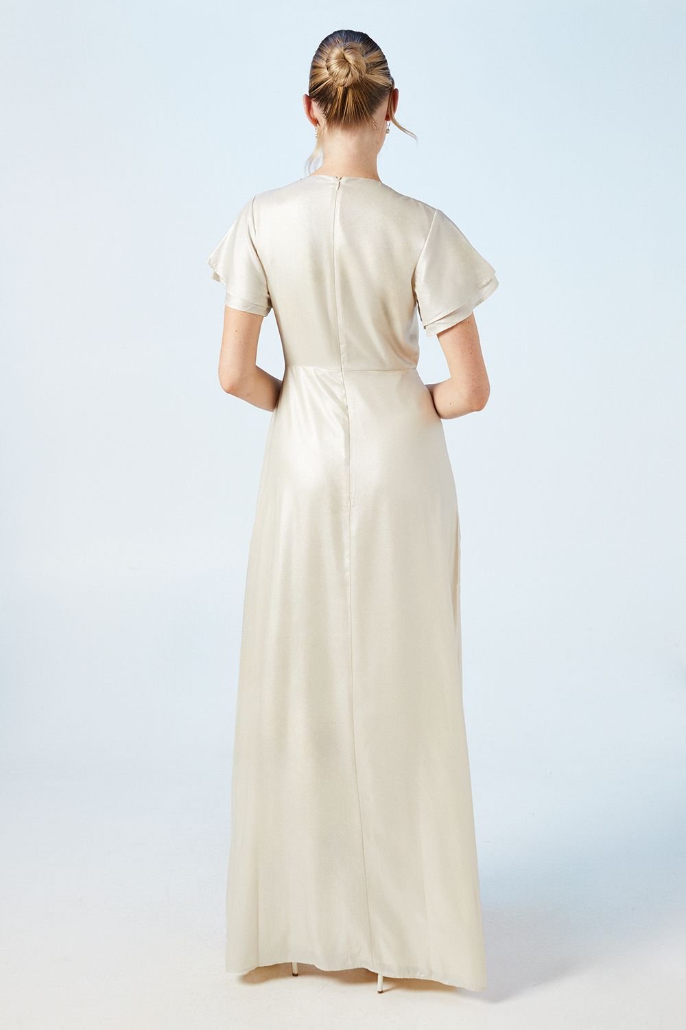 Oasis Oasis Women's Champagne Shimmer Flutter Sleeve Maxi Wedding Dress - 3