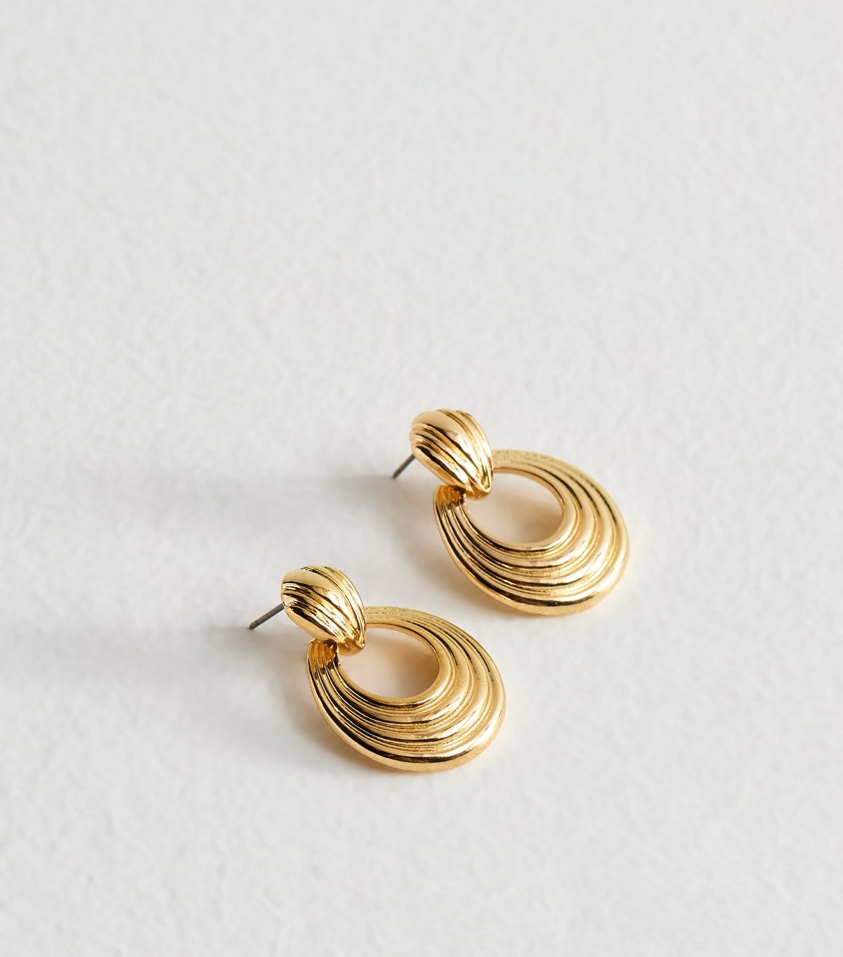 New Look Gold Tone Ribbed Oval Drop Earrings New Look - 3