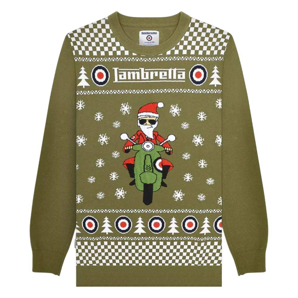 Lambretta Lambretta Men's AW25 Scooter Christmas Jumper in Khaki - 4