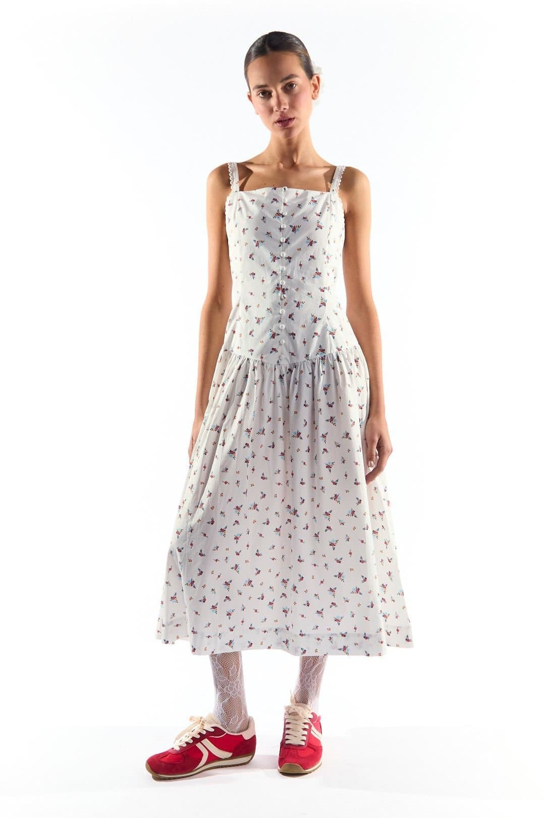 Shnoo Shnoo Women's Dropped Waist Midi Dress with Trim in White