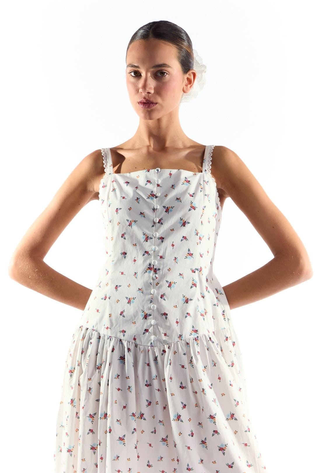 Shnoo Shnoo Women's Dropped Waist Midi Dress with Trim in White - 4