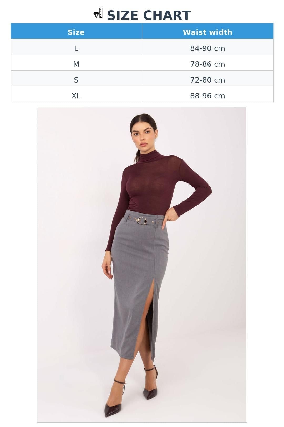 Love Lace Love Lace Women's Elegant Midi Skirt with Waist Belt & Slit in Grey - 4