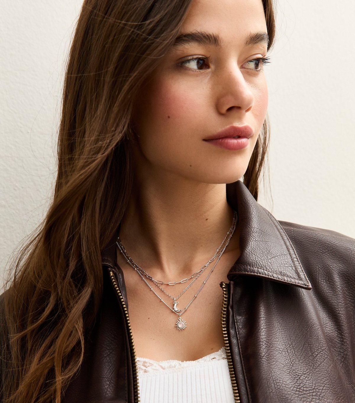 New Look Silver-Tone Multi Row Moon Sun Chain Necklace New Look - 2