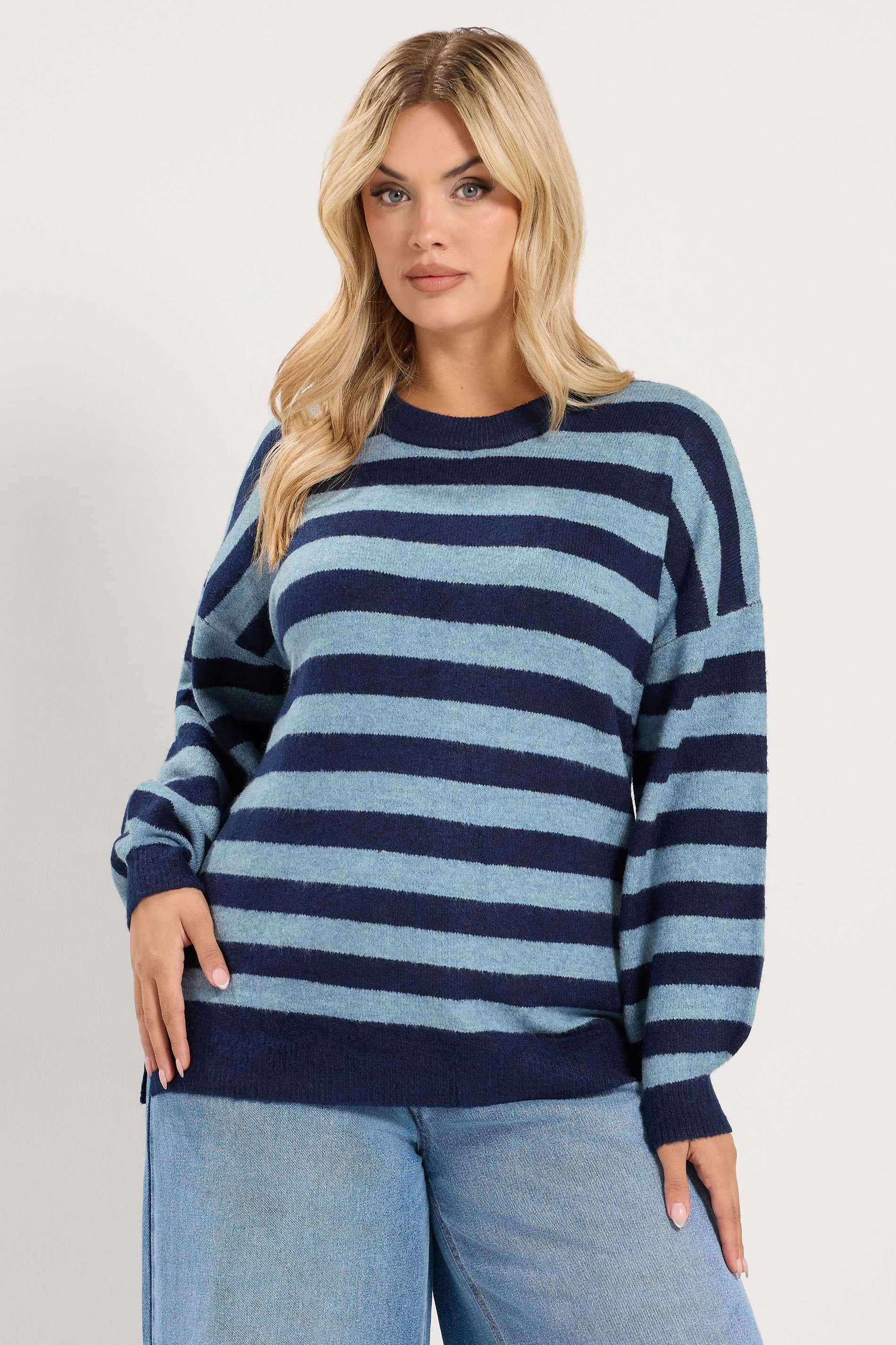 Yours Plus Size Blue Striped Jumper