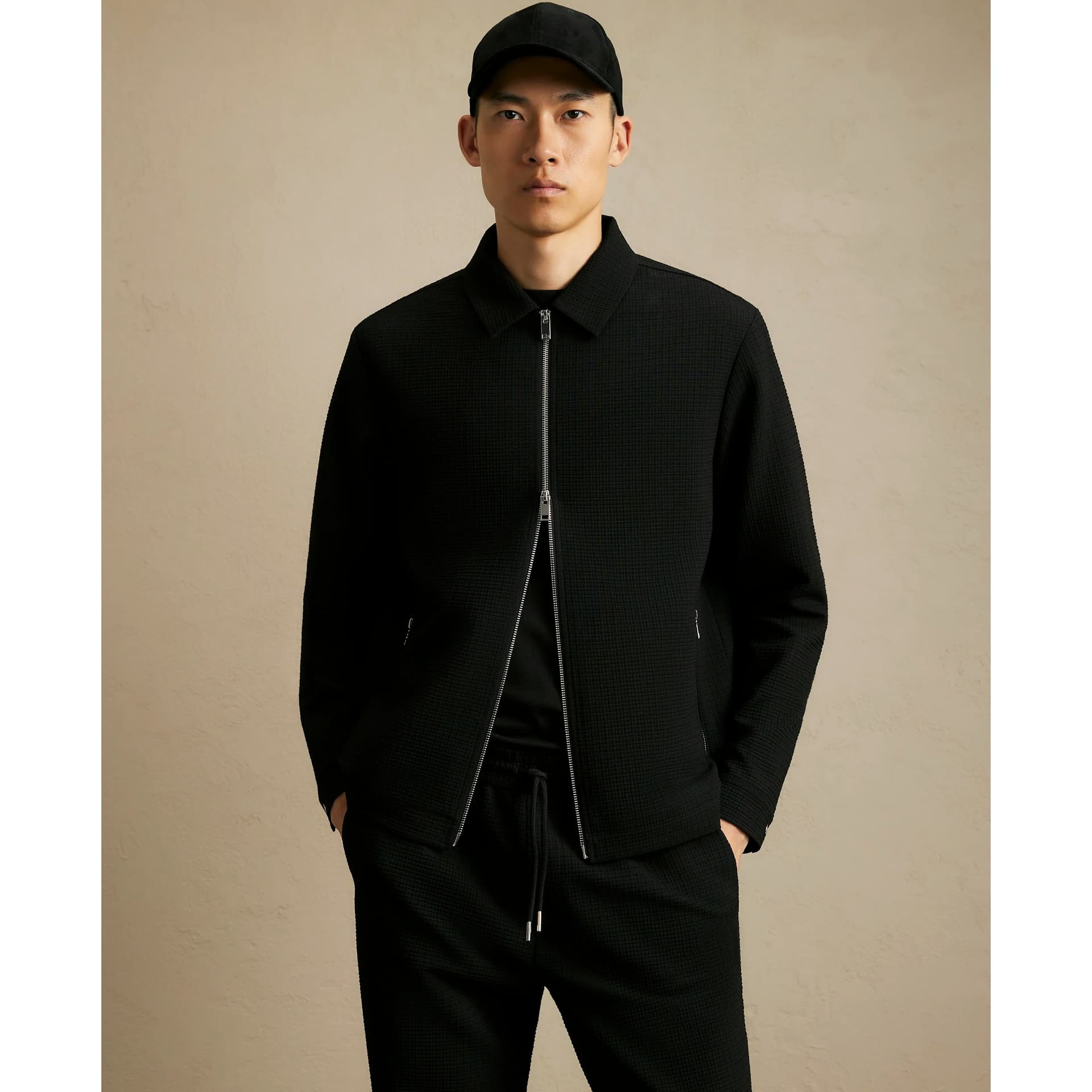 River Island Mens River Island Black Regular Fit Textured Tracksuit Jacket