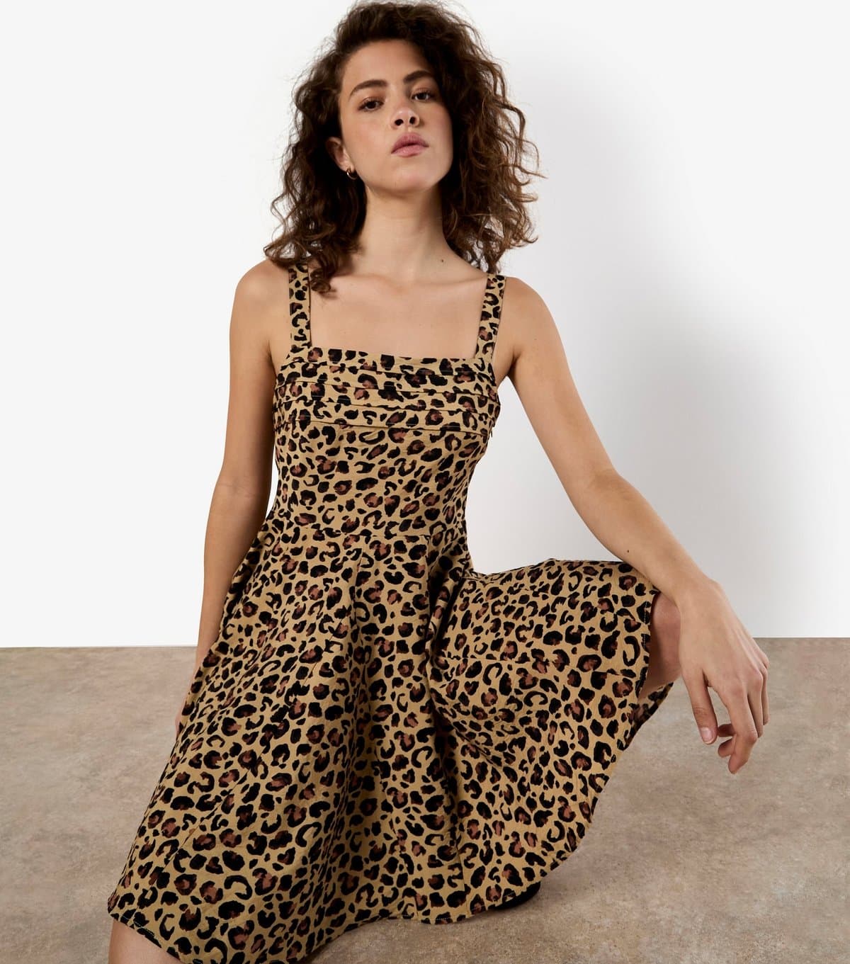 Apricot Women's Stone Leopard Print Skater Mini Dress Apricot New Look