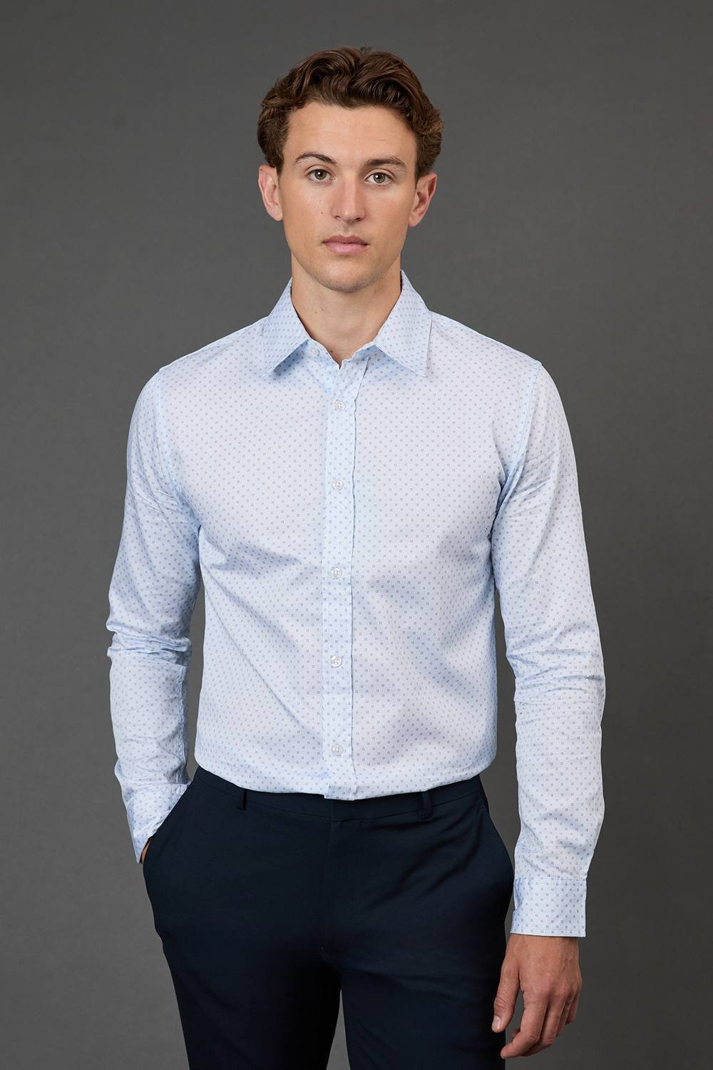 Burton Burton Men's White Geometric Print Slim Fit Long Sleeve Shirt - 2