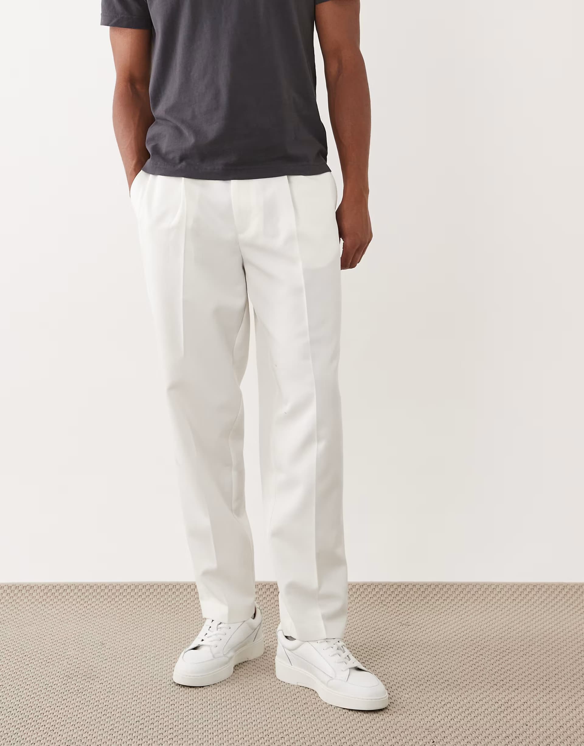ASOS ASOS DESIGN smart pleated oversized tapered trousers in white