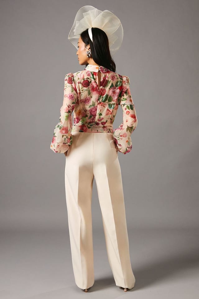 Coast Coast Women's Blouson Sleeve Pintuck Detail Wide Leg Jumpsuit in Ivory - 3