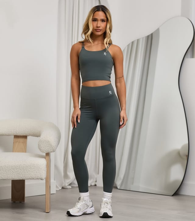 Gym King Women's 365 Khaki Green Long Link Tank Sports Bra Gym King New Look - 2