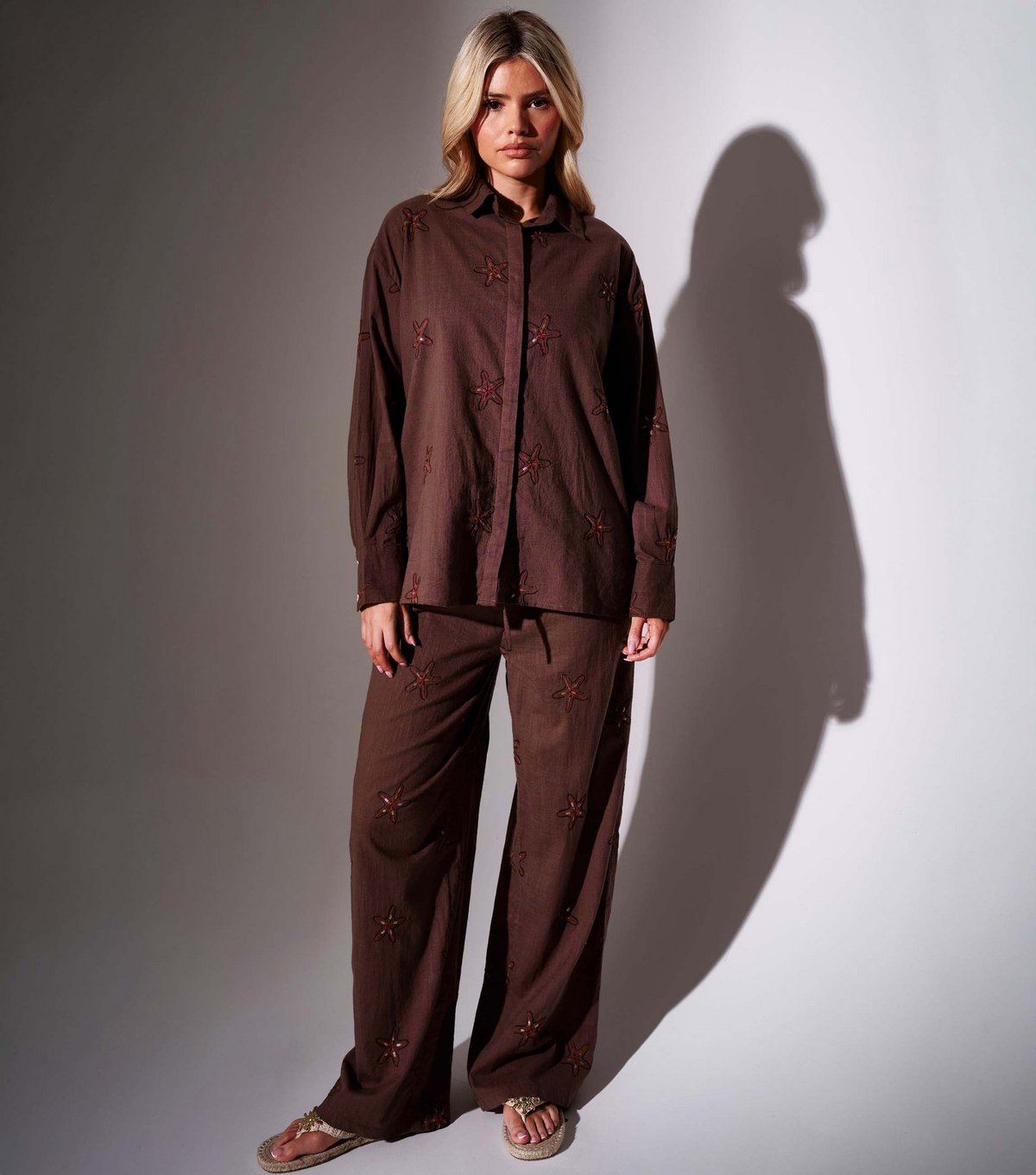 South Beach Women's Brown Starfish Embroidered Shirt South Beach New Look - 2