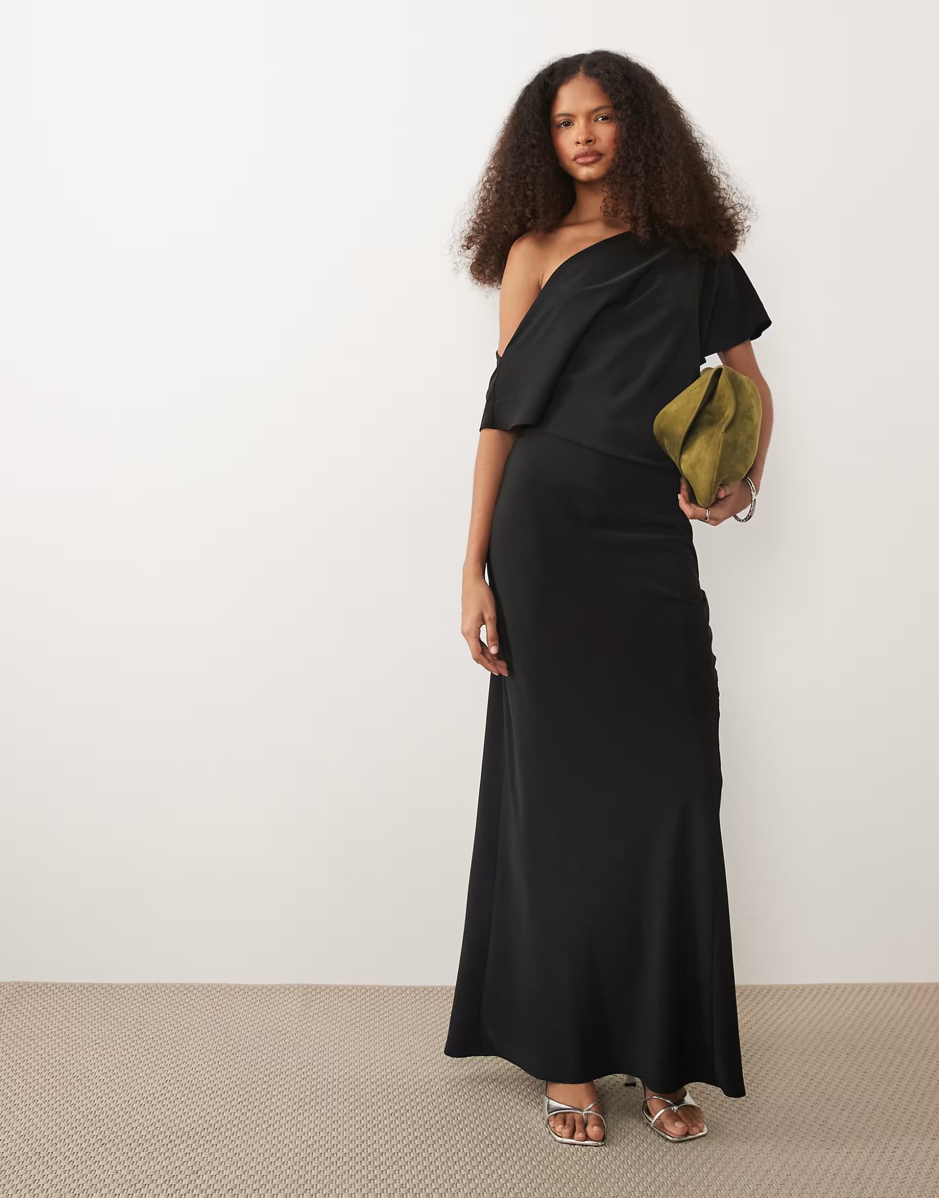 ASOS ASOS DESIGN draped asymmetric neck maxi dress in black