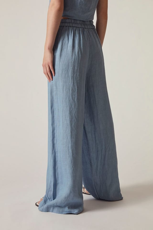 James Lakeland James Lakeland Women's Denim Blue Linen Wide-Leg Trousers in Light Blue - 2