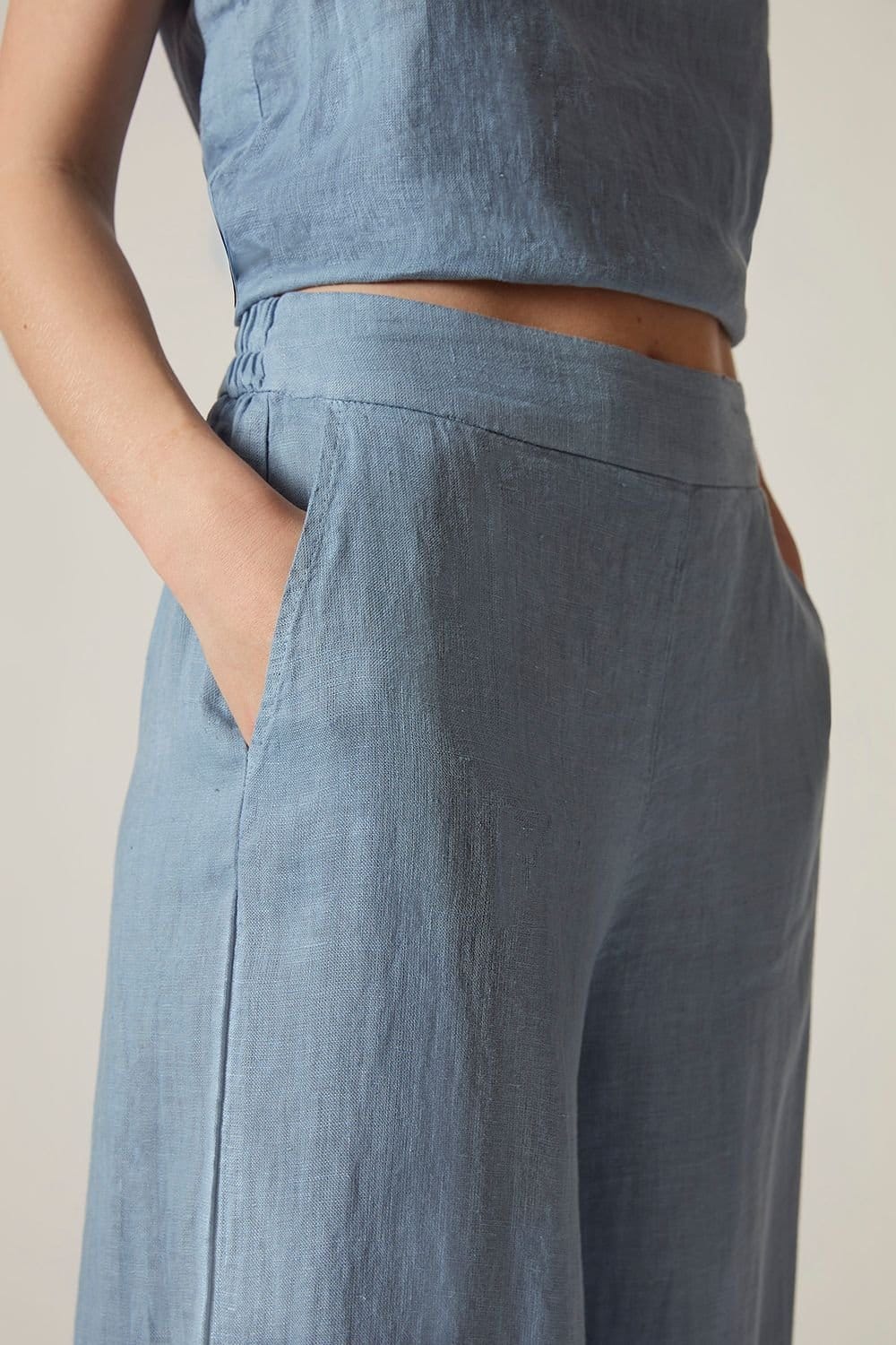 James Lakeland James Lakeland Women's Denim Blue Linen Wide-Leg Trousers in Light Blue - 4