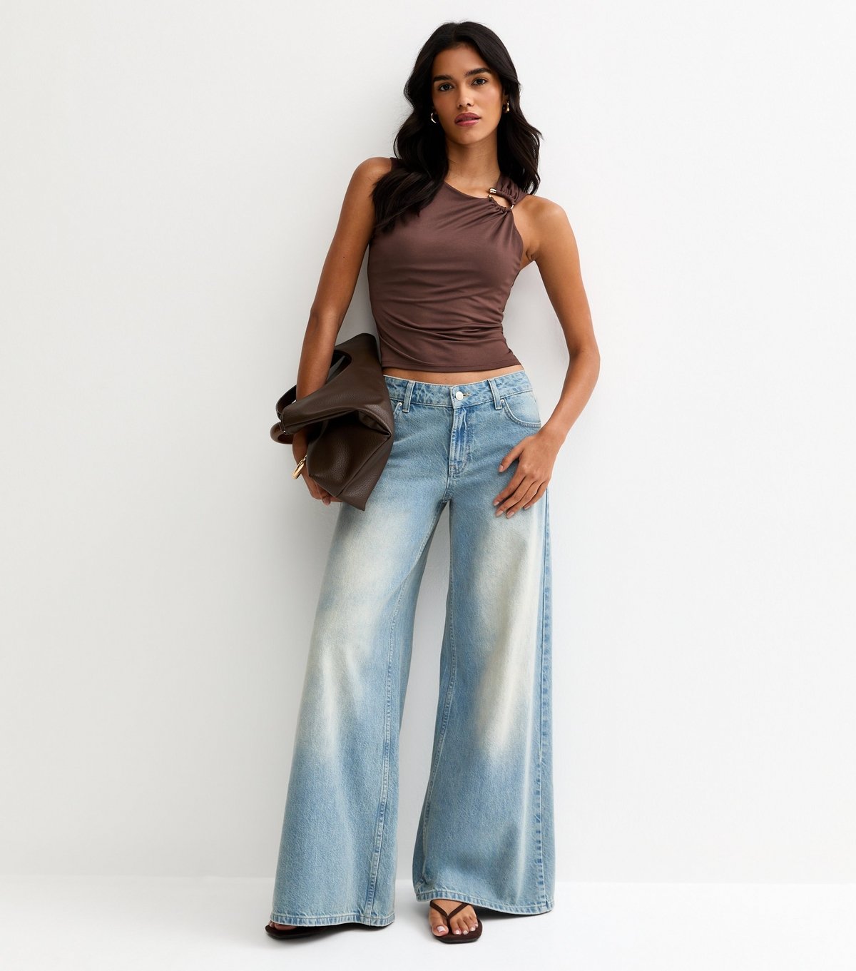 New Look Women's Dark Brown Jersey Asymmetric Hardware Detail Tank Top New Look - 3