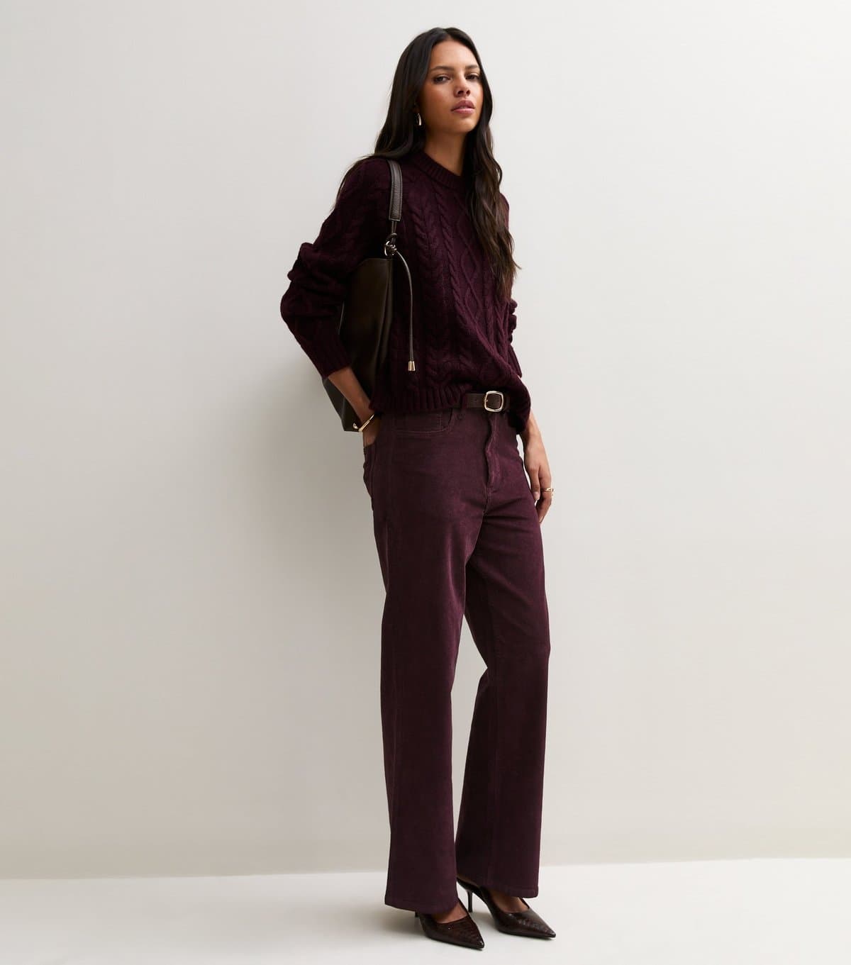 New Look Women's Burgundy Cotton Rich Corduroy Adalae Wide Leg Jeans New Look