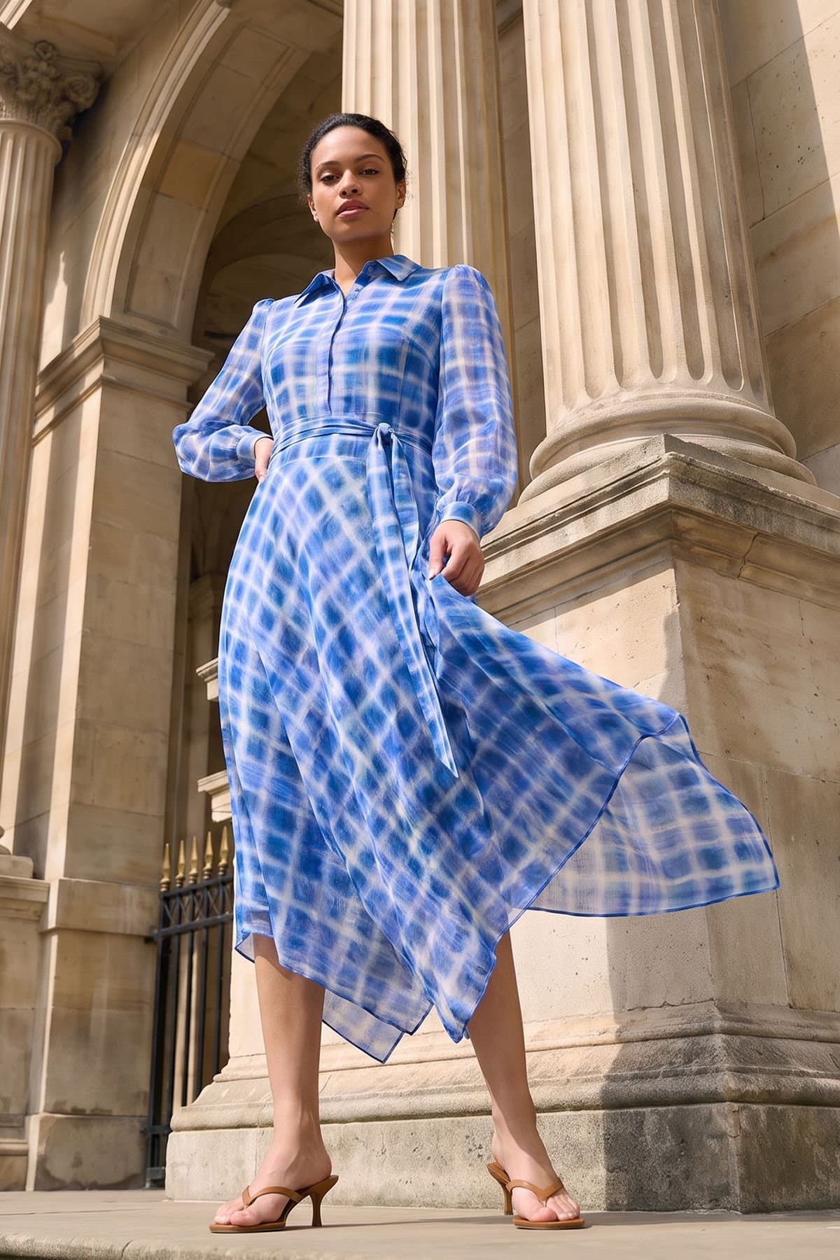 Wallis Wallis Women's Check Belted Shirt Dress in Blue