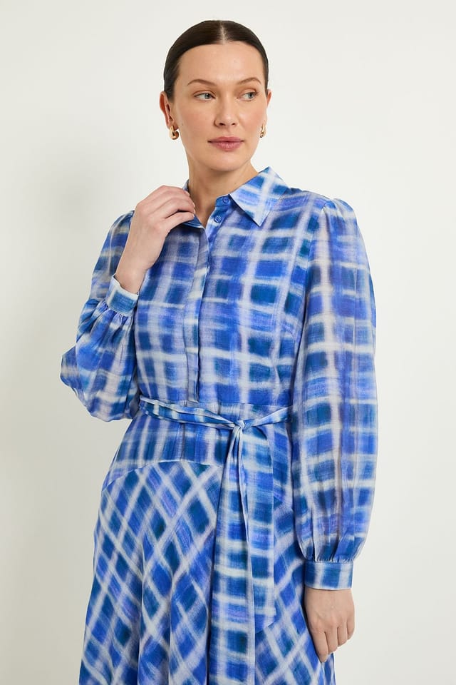 Wallis Wallis Women's Check Belted Shirt Dress in Blue - 2
