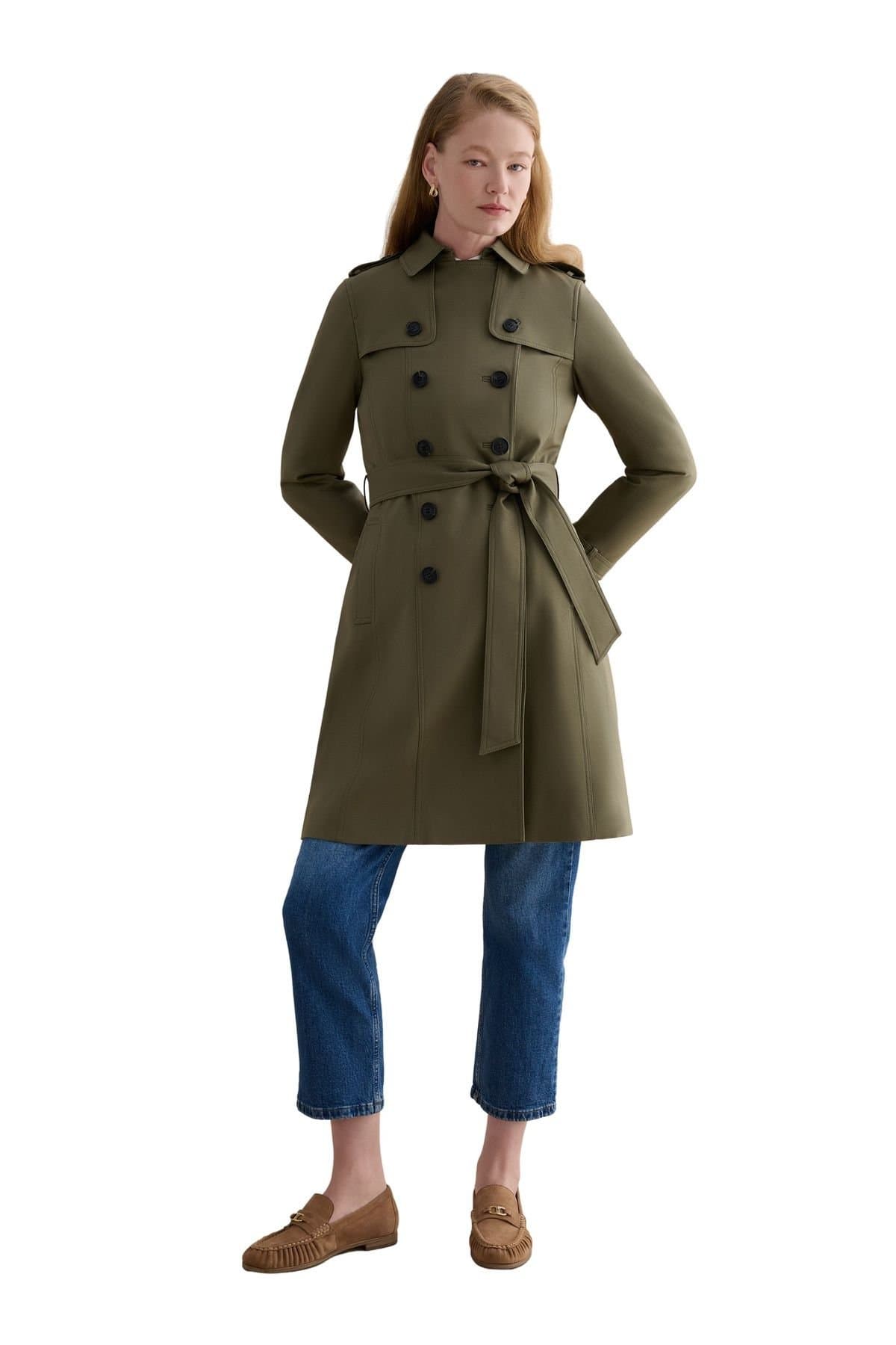 Hobbs London Hobbs London Women's Skylar Belted Trench Coat in Olive