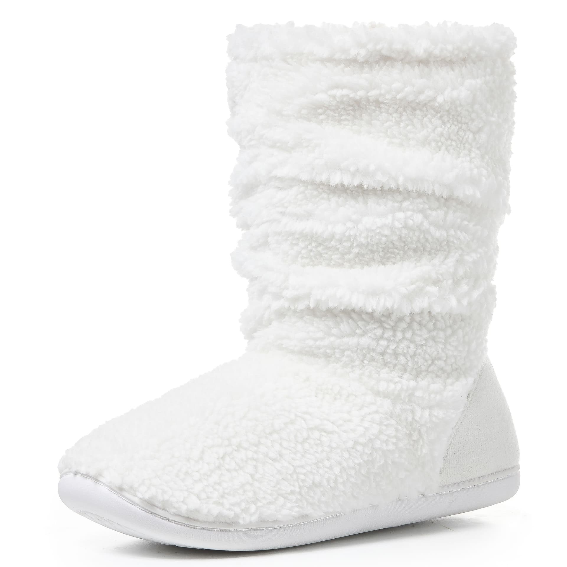 Viva VIVA Men's Polar Slipper Sherpa Boots Memory Foam Slipper Boots in White