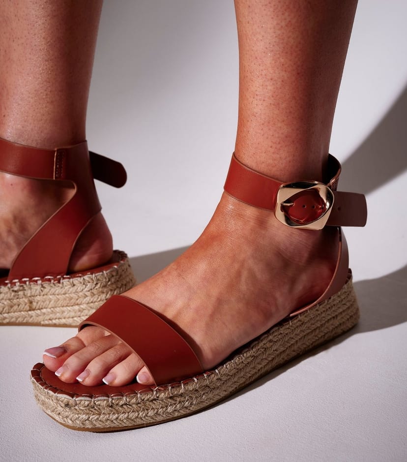 South Beach Women's Tan Faux Leather Espadrille Wedge Sandals South Beach New Look - 1