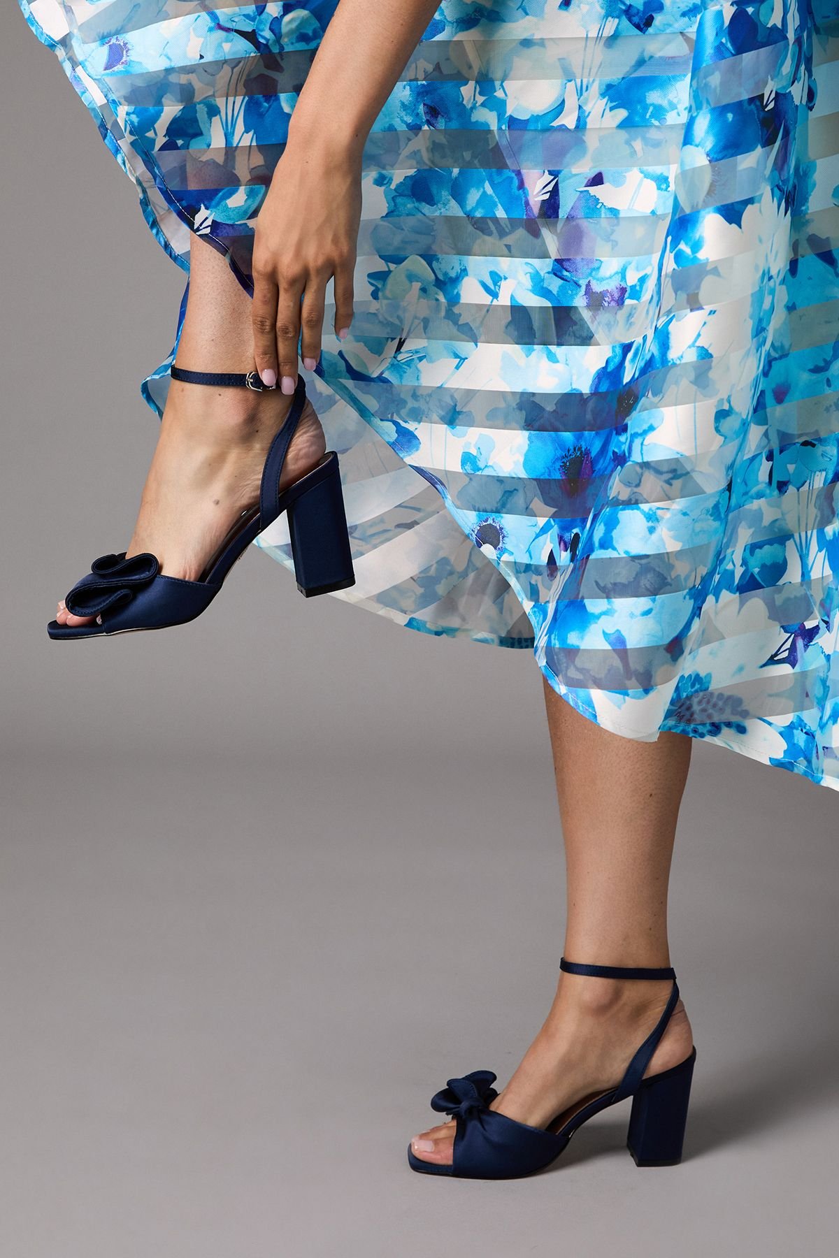 Coast Coast Women's Tina Satin Soft Ruffle High Block Heel Sandals in Navy - 4