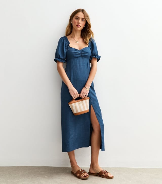 New Look Women's Indigo Blue Milkmaid Puff Sleeve Midi Dress New Look - 2