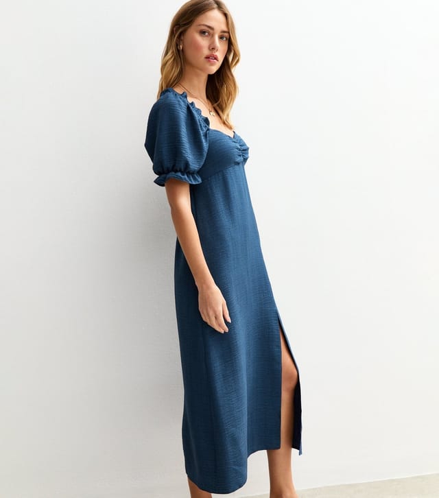 New Look Women's Indigo Blue Milkmaid Puff Sleeve Midi Dress New Look - 3