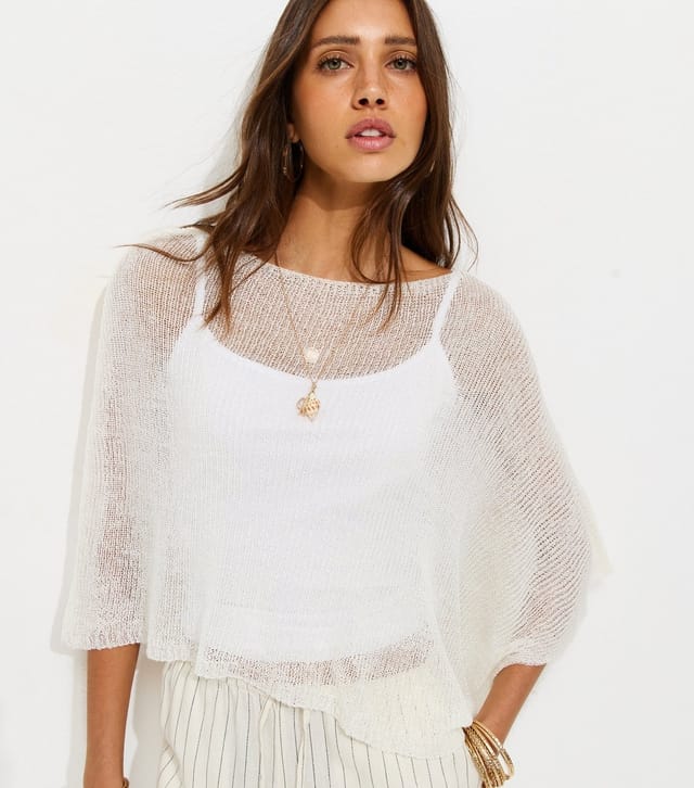 New Look Women's White Knitted Poncho New Look - 2