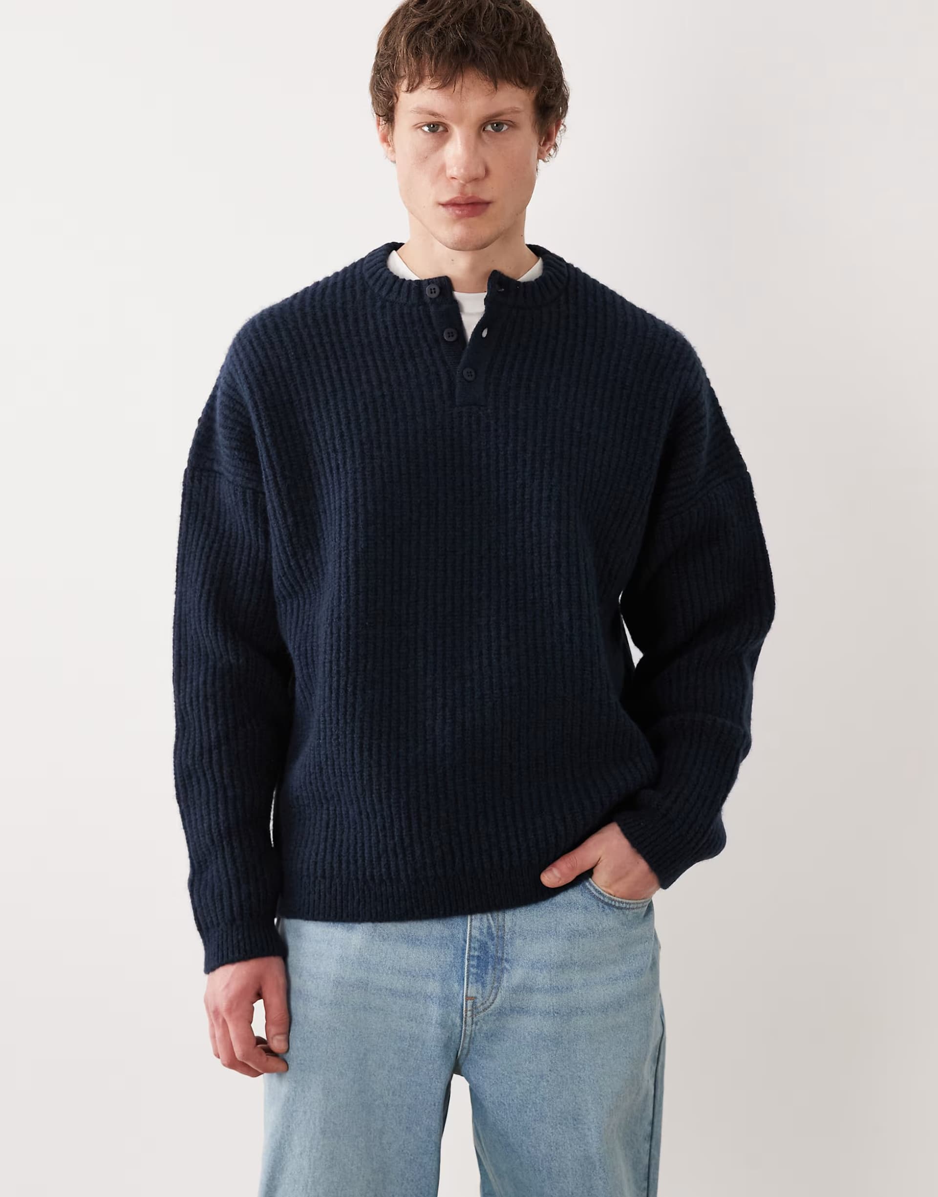 ASOS ASOS DESIGN super oversized knitted henley in navy