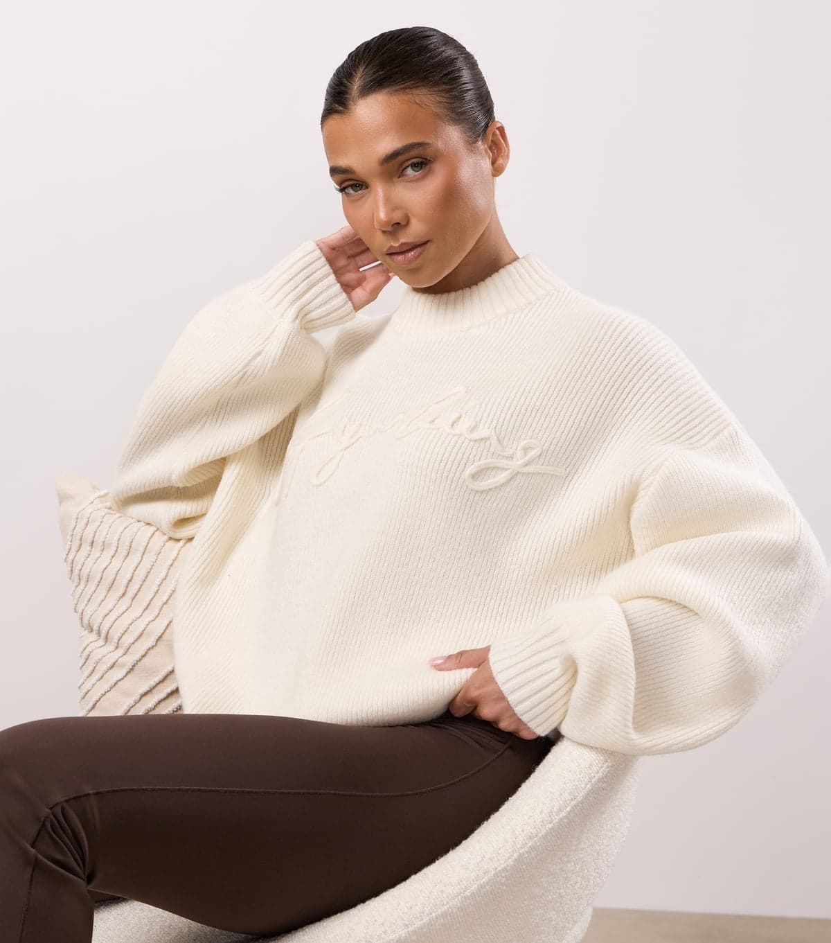 Gym King Women's Cream Rib Knit Sweatshirt Gym King New Look