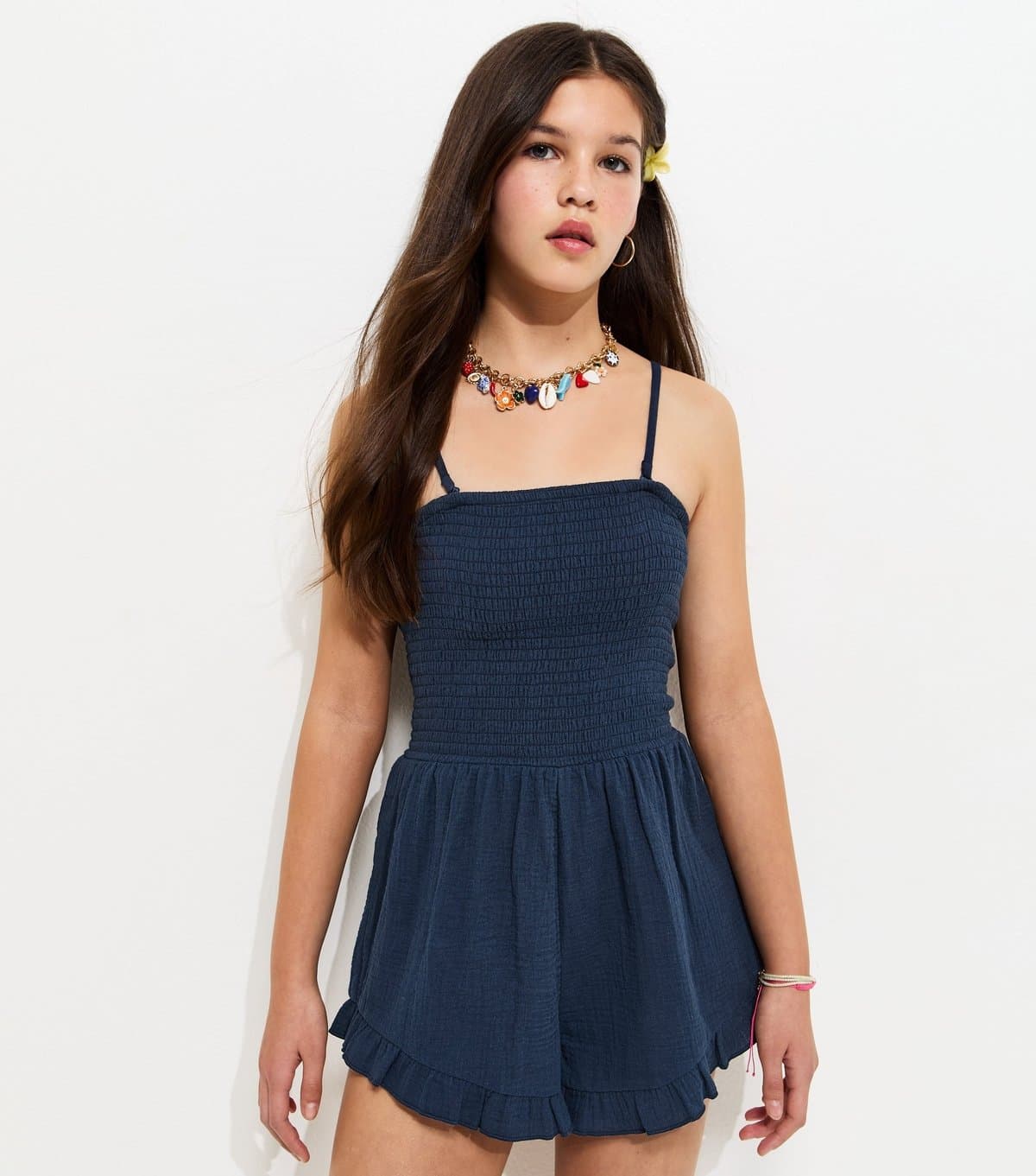 New Look Girls' Navy Cotton Shirred Playsuit New Look