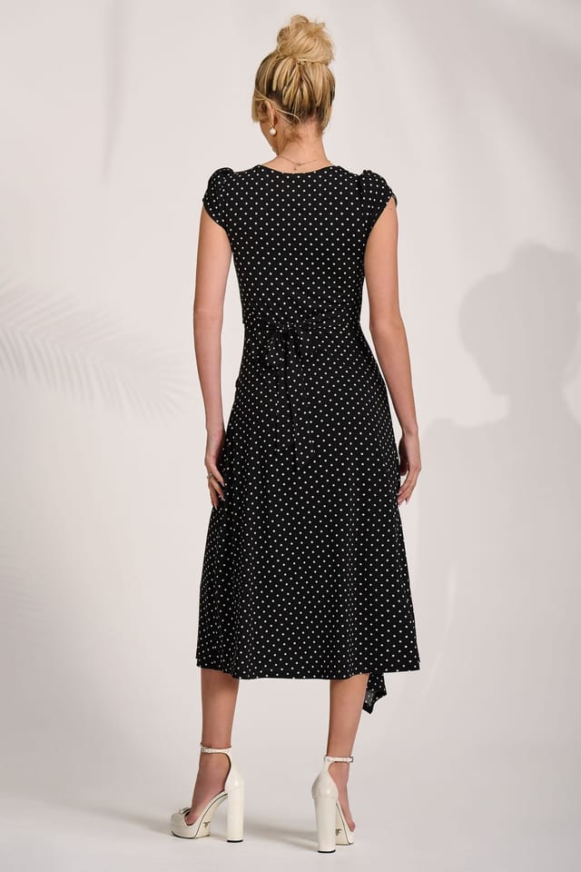 Jolie Moi Jolie Moi Women's Lap Over Short Sleeve Jersey Dress in Black - 2