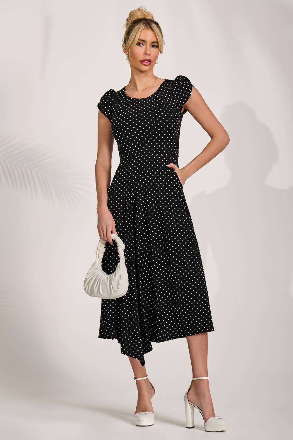 Jolie Moi Jolie Moi Women's Lap Over Short Sleeve Jersey Dress in Black - 4