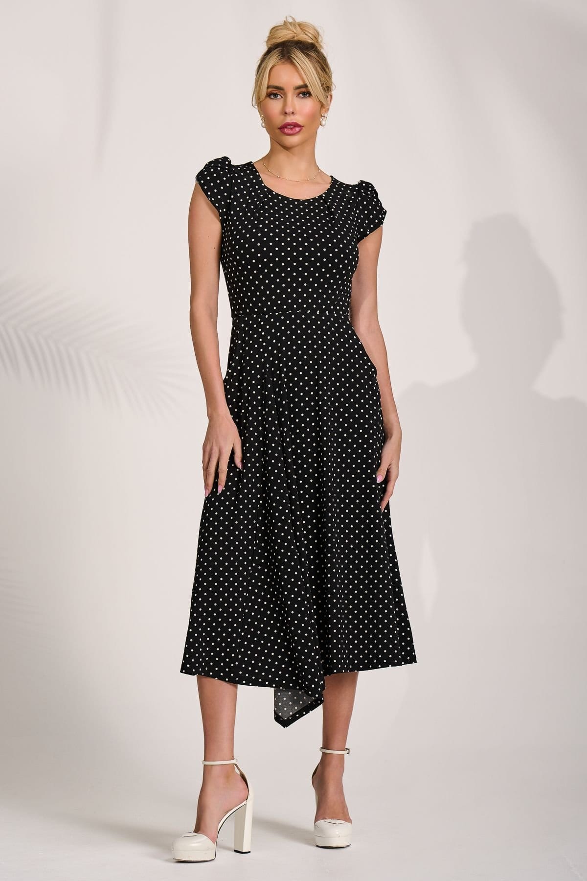 Jolie Moi Jolie Moi Women's Lap Over Short Sleeve Jersey Dress in Black - 4
