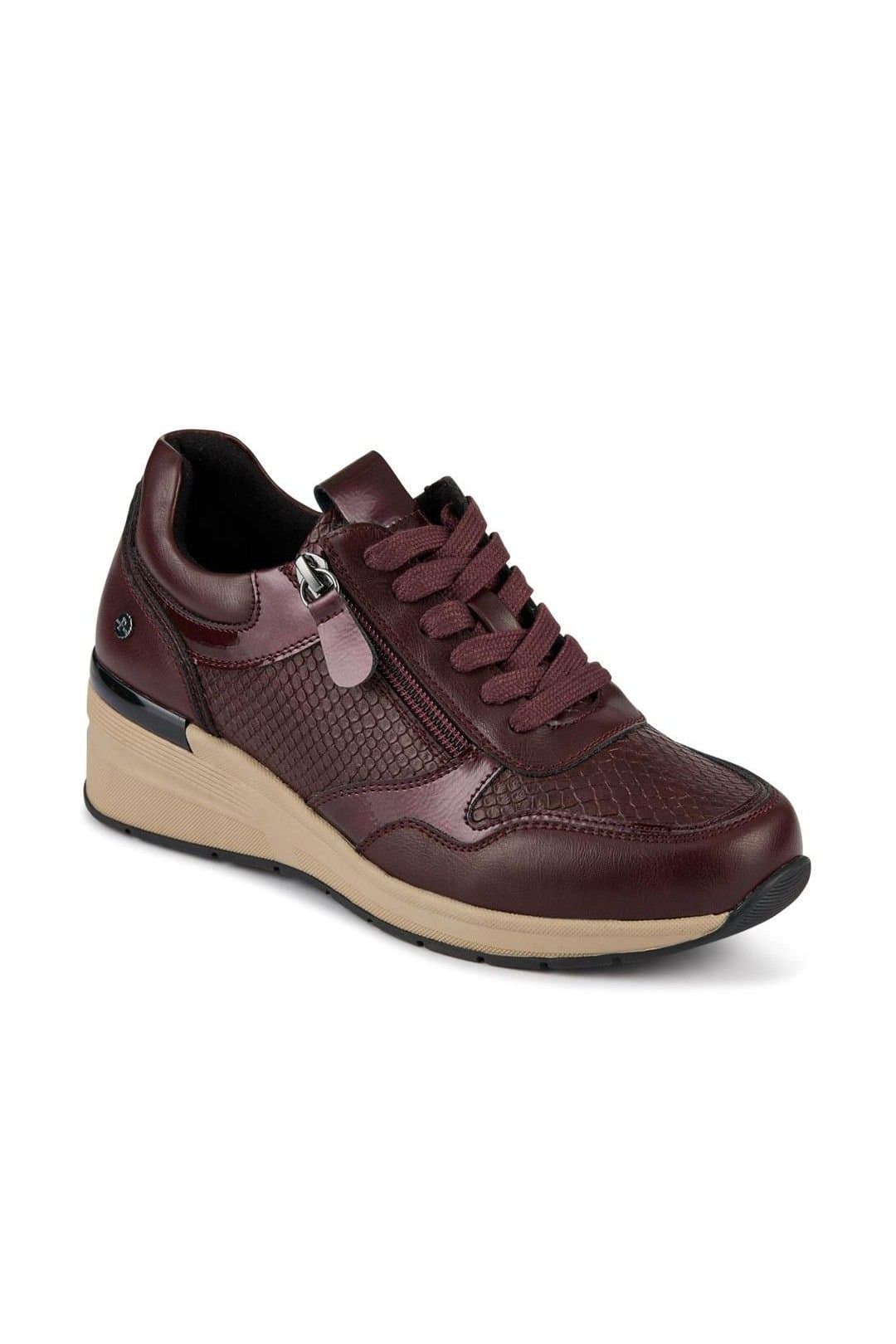 Pavers Pavers Women's Platform Lace-Up Trainers with Side Zip in Burgundy