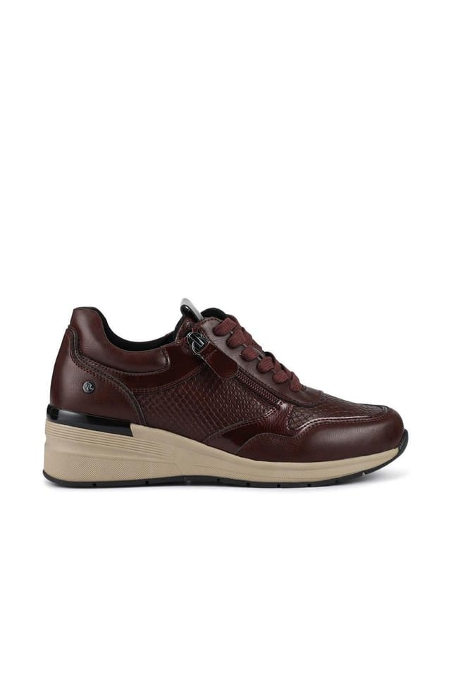 Pavers Pavers Women's Platform Lace-Up Trainers with Side Zip in Burgundy - 2