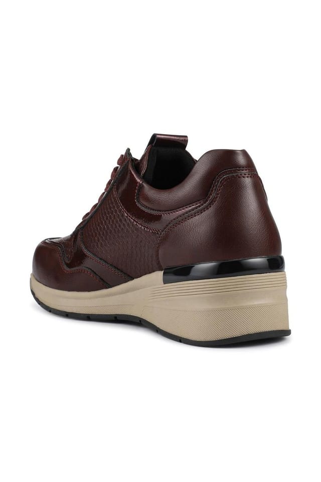 Pavers Pavers Women's Platform Lace-Up Trainers with Side Zip in Burgundy - 3