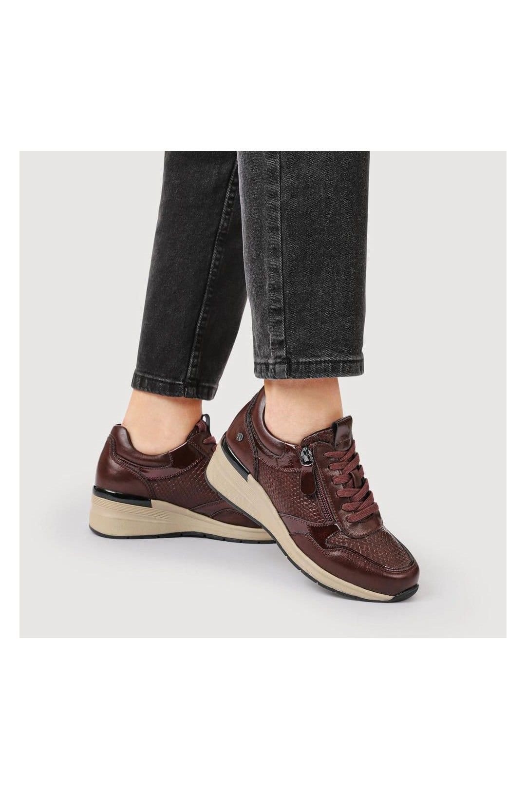 Pavers Pavers Women's Platform Lace-Up Trainers with Side Zip in Burgundy - 4