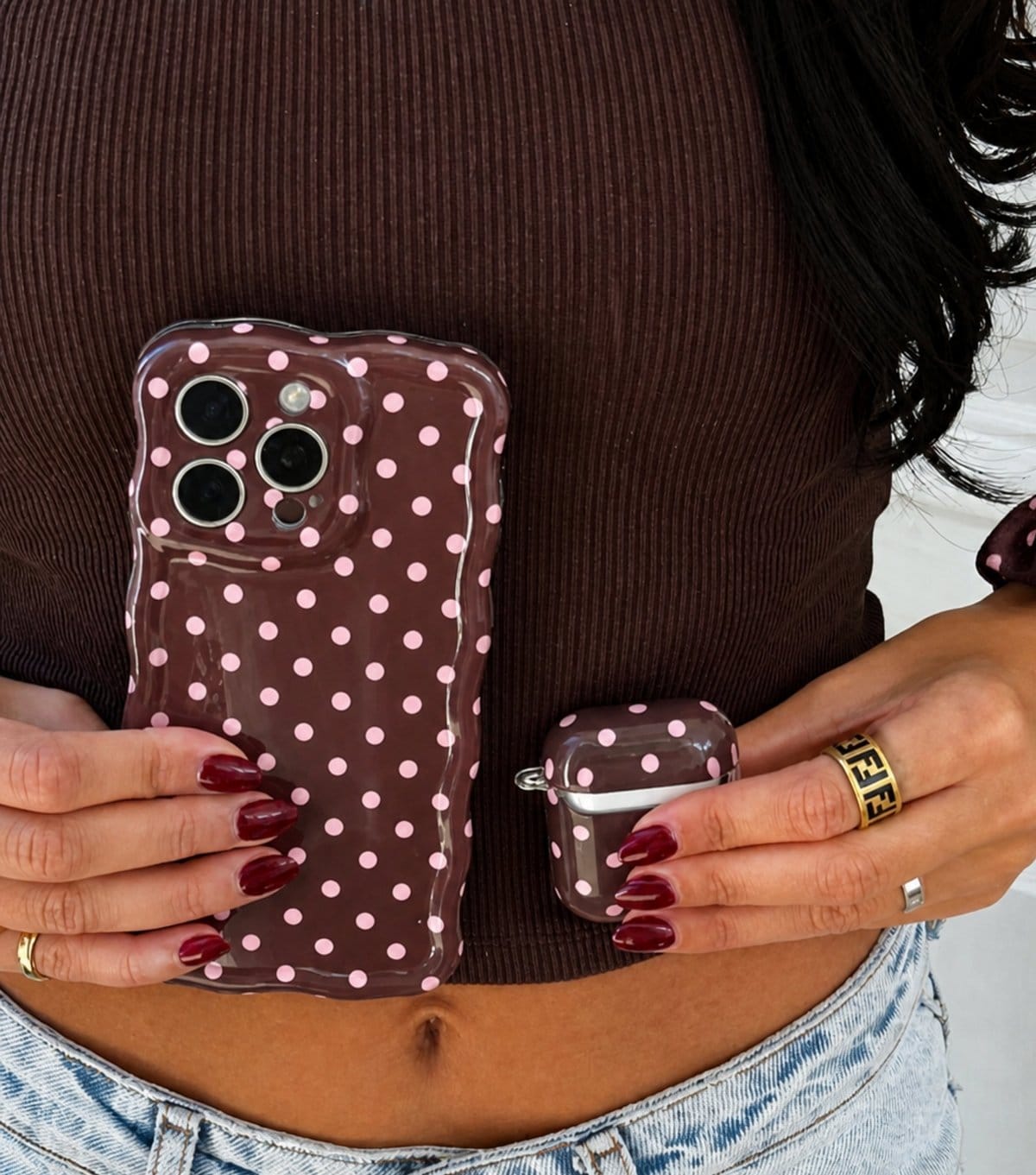 Coconut Lane Brown & Pink Polka Dot Airpods Case Coconut Lane New Look - 4
