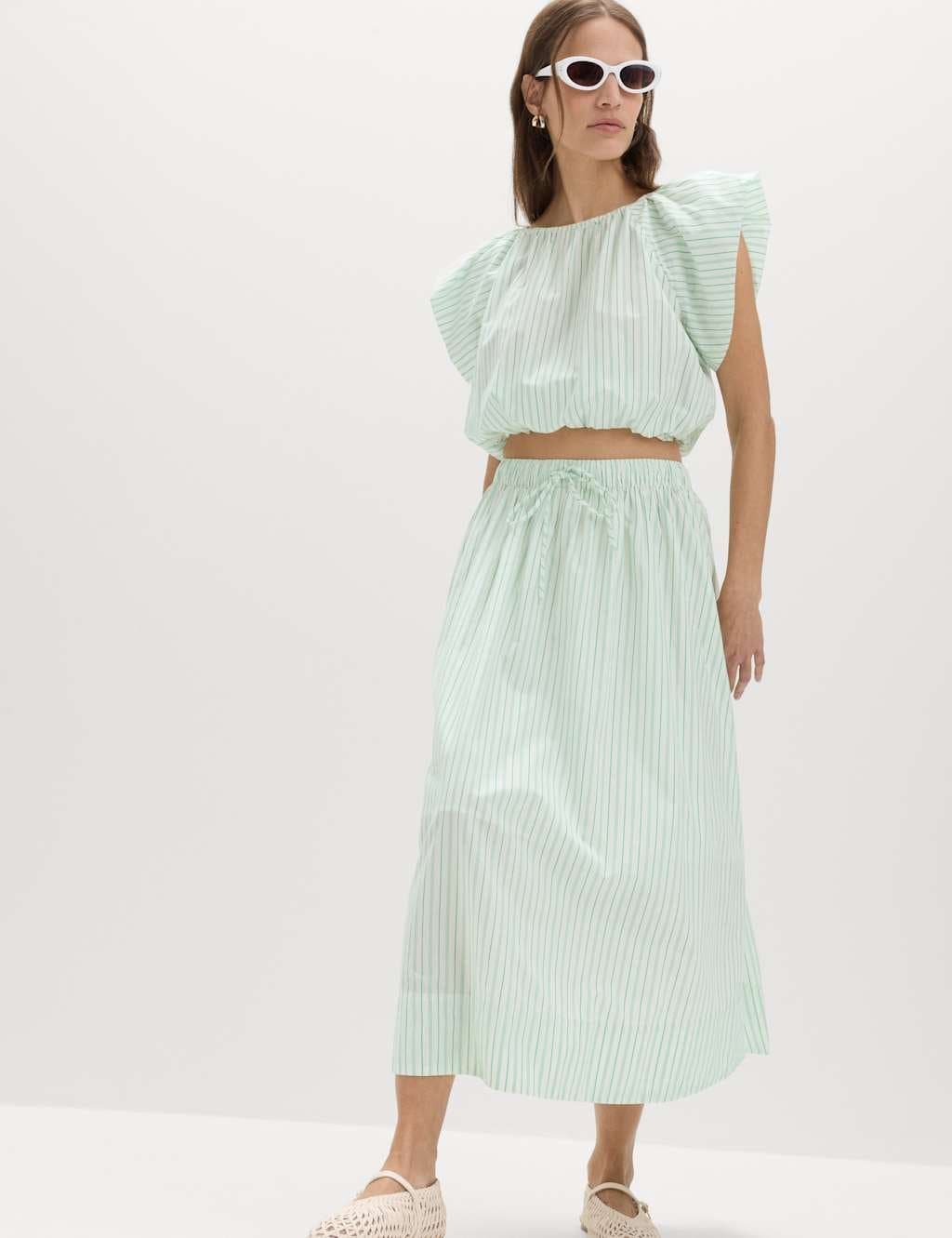 Marks & Spencer M&S Green Mix Cotton Midi Skirt