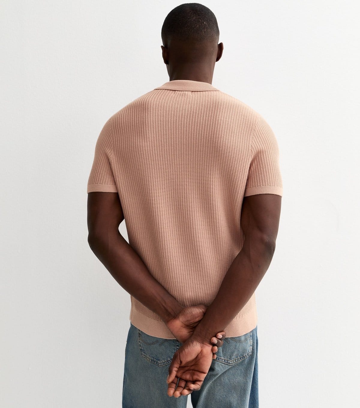 New Look Men's Light Pink Waffle Knit Regular Polo Top New Look - 4