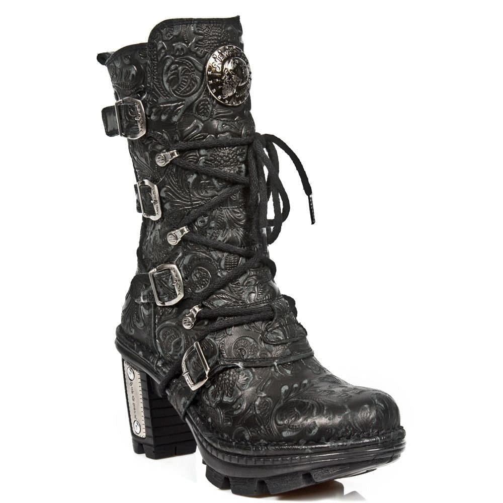 New Rock New Rock Women's Floral Gothic Leather Boots- NEOTR005-S25 in Black