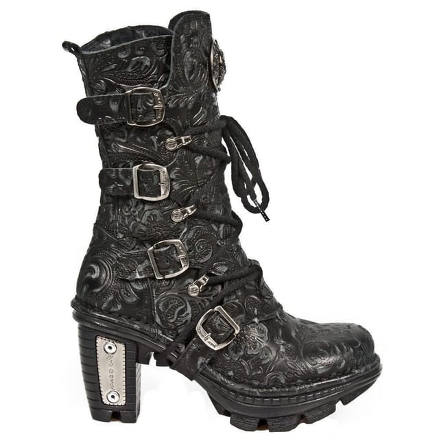 New Rock New Rock Women's Floral Gothic Leather Boots- NEOTR005-S25 in Black - 3