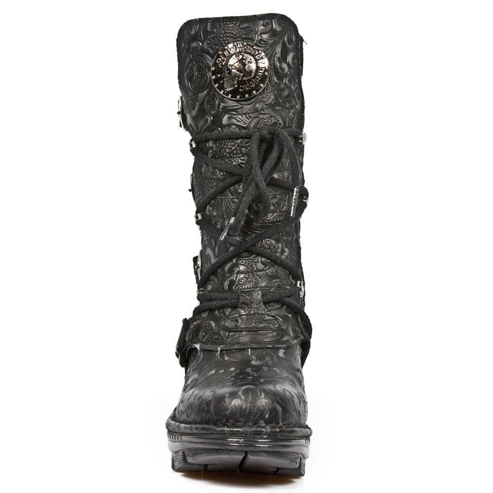 New Rock New Rock Women's Floral Gothic Leather Boots- NEOTR005-S25 in Black - 4