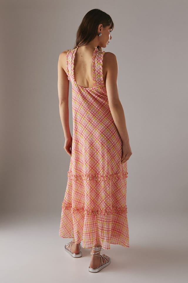 Warehouse Warehouse Women's Dobby Chiffon Frill Halter Tier Ruffle Maxi Dress - 3