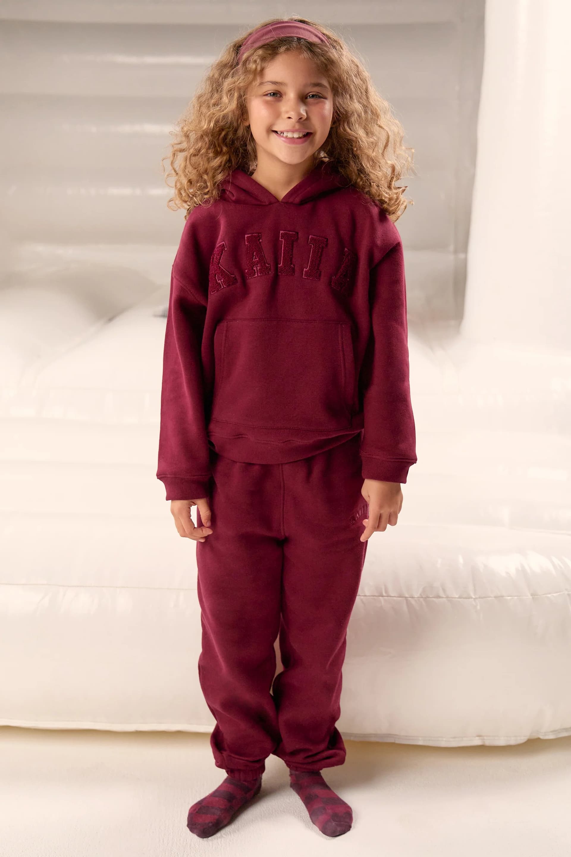 Kaiia Kaiia Kids Logo Cuffed Joggers Deep Burgundy