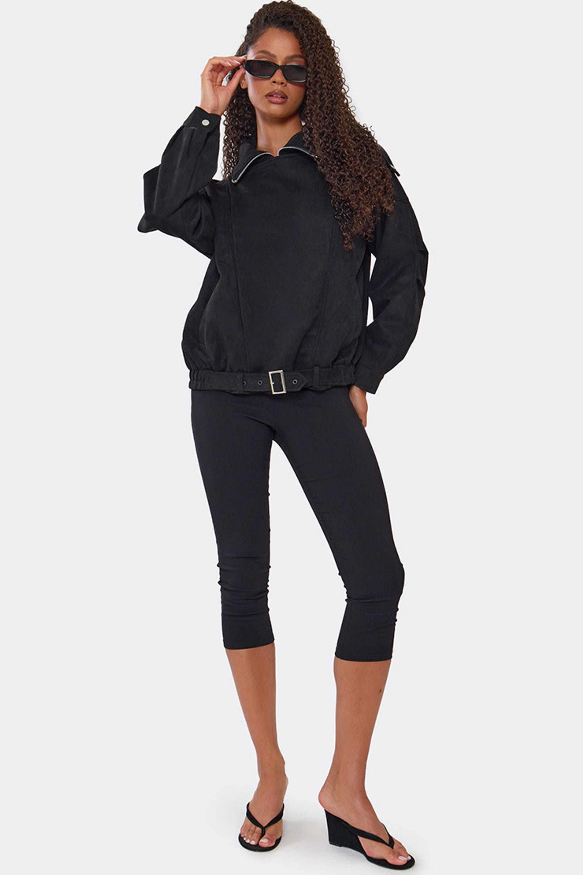 EGO EGO Women's Biker Style Long Sleeve High Neck Faux Suede Jacket in Black - 4
