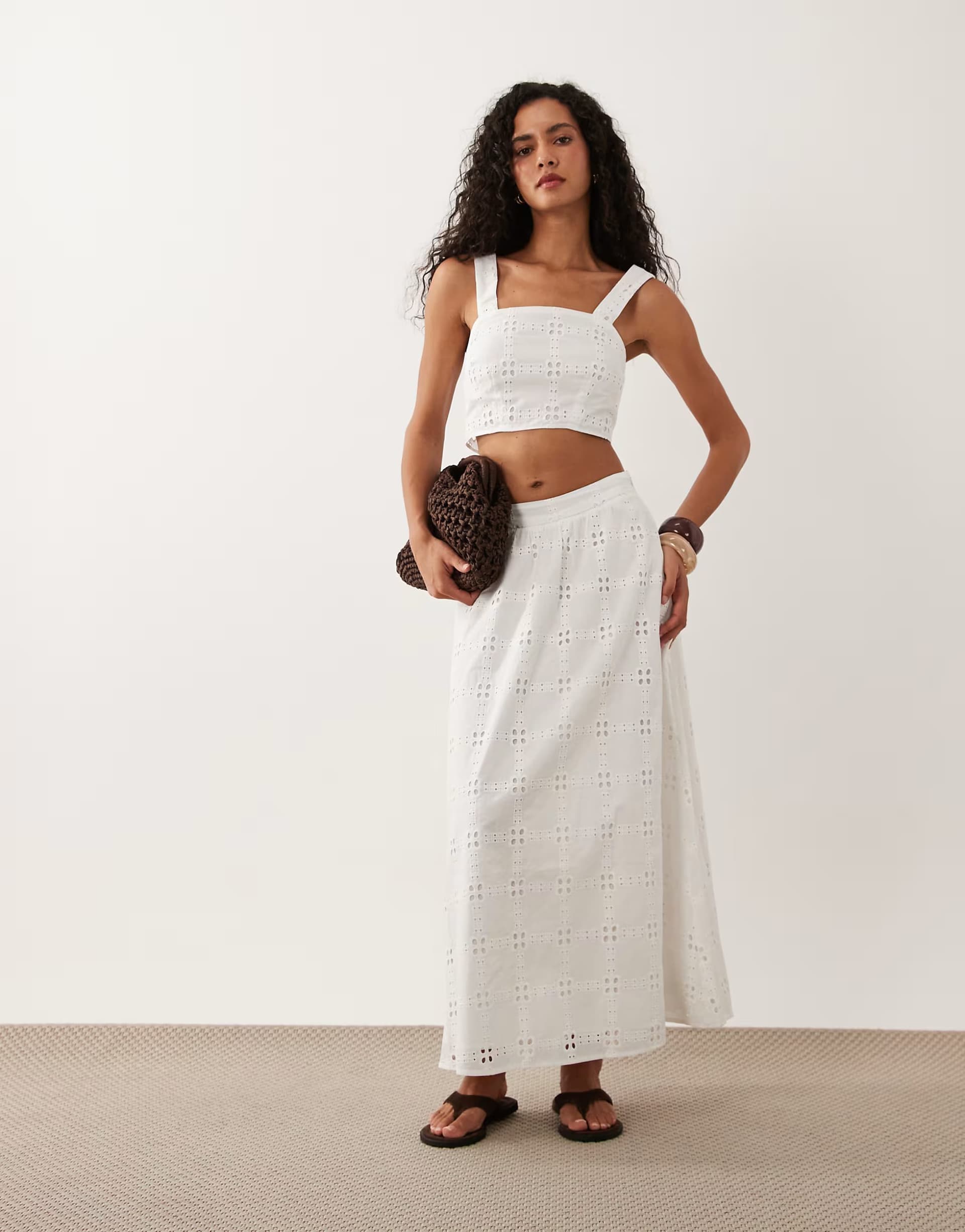 ASOS New Look co-ord broderie anglaise top and maxi skirt in white